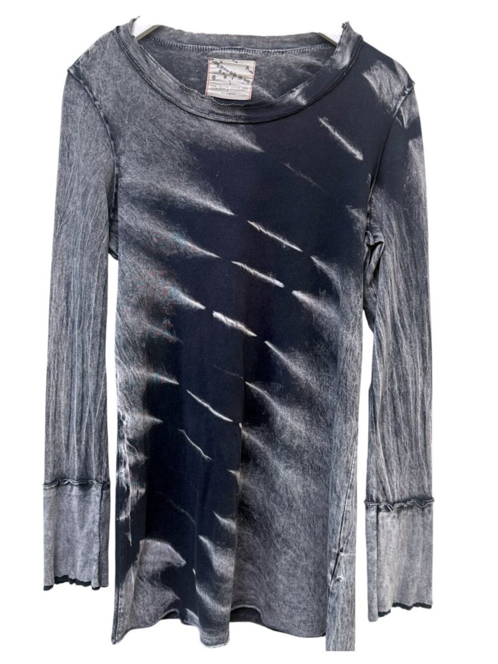 Raw Earth Wild Sky Organic Cotton Tie Dye Distressed S/M Tunic Tee Blue Boho Top
